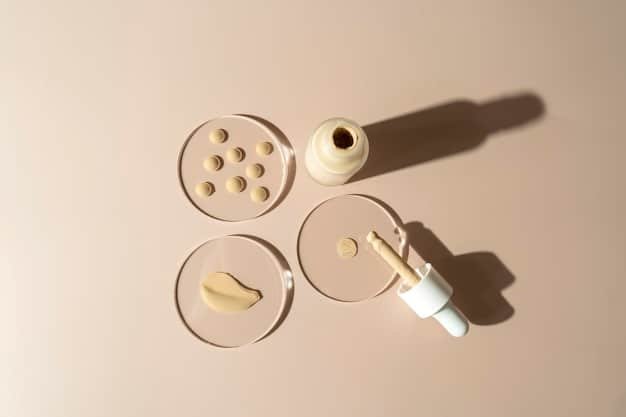 A close-up shot of the ingredient list on the back of an eyeshadow primer tube, highlighting key ingredients such as polymers, silica, and vitamin E with circles or markers.