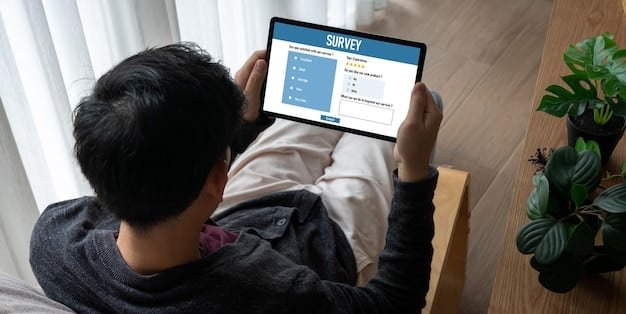 A person scrutinizing a product review on their tablet, with multiple tabs open to cross-reference the information. The focus is on the analytical mindset and attention to detail required to identify fake reviews.